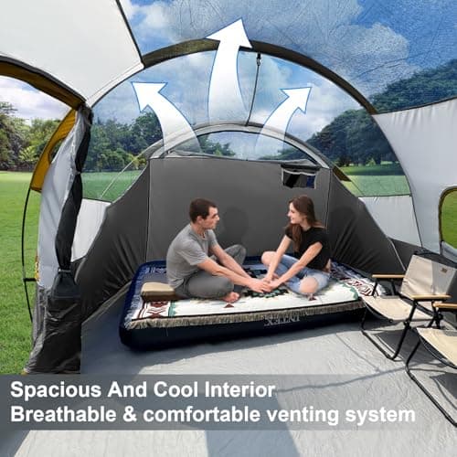 CAMPROS CP 12-Person Family Tent, 3-Room Tunnel Camping Tent, Waterproof — view 6