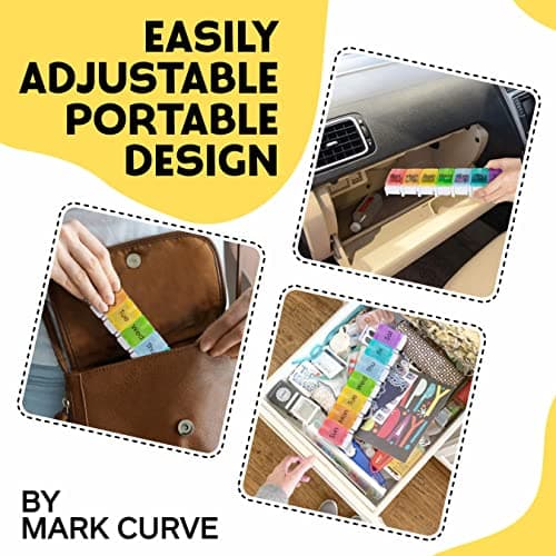 Portable Weekly Pill Box Organiser | Easy to Open 7 Day Premium Quality Tablet Box | Travel Pill Case with Push Button Pop Open Lids |Tablet Organiser for Vitamins, Supplements & Medicine Mark Curve — view 6