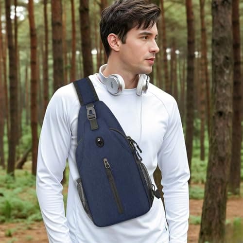 Aucuu Sling Bag Crossbody Backpack, Men's Chest Bag, Sling Backpack, Shoulder Cross Body Bag with Earphone Hole, Hiking Casual Daypack for Women Men Cycling Camping Travel — view 6