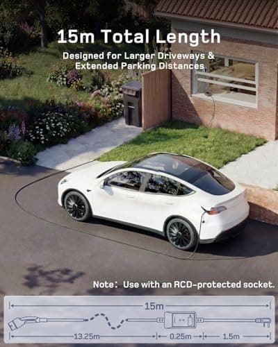 dé EV Charger 3 Pin Plug 15m with App, 3.12kW Electric Car Charger Type 2 — view 3