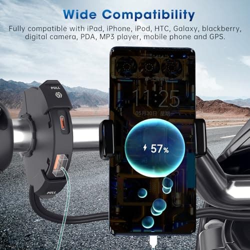 Motorcycle USB Charger Waterproof with Dual Quick Charge Ports - 30W Type-C and QC 3.0 18W USB Fast Charger for Phone, Tablet & GPS, Motorbike Handlebar Adapter Socket for DC 12V-24V Motorcycles — view 3