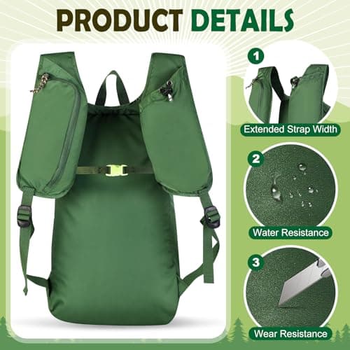 EgoNova 12L Lightweight Foldable Hiking Backpack - Waterproof Backpack for Travel, Camping and Outdoor Activities, dark green, 12L US, Easy to store — view 3