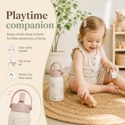 Bubba Bear Kids Stainless Steel Water Bottle | 350ml Kid Drink Toddler Metal Bottles with Leakproof Straw | Childrens & Toddlers Insulated Drinking Cup | Kid Thermal Keep Cold Drinks Flask for School — view 3