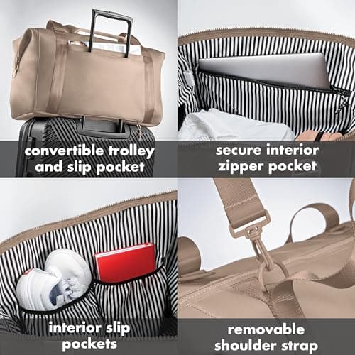 Fit & Fresh Premium Neoprene Weekender Bag, Travel Bag with Trolley Sleeve, Large Overnight Bag, Carry on Bag, Duffel Bags, Gym Bag, Taupe, Carry-On, Neoprene Weekender Duffel Bag — view 2