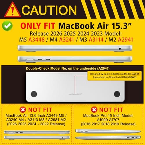 Lepeoac Case for MacBook Air 15 Inch 2025 2024 2023 Release M4 A3241 M3 A3114 M2 A2941, Hard Shell with Screen Protector & Keyboard Cover, Compatible with Touch ID, Happy Emoji — view 2