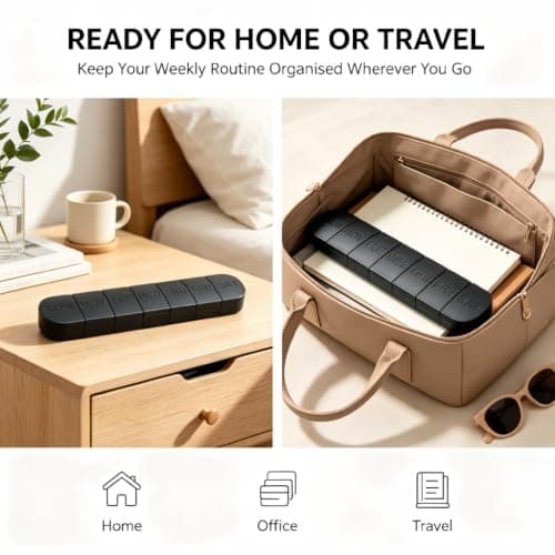 7 Day Pill Box Organiser, 1 Time a Day Weekly Pill Holder, Easy Open Daily Tablet Case with Raised Day Markings, Light-Blocking Design for Medication, Vitamins & Supplements, Travel & Home Use — view 5