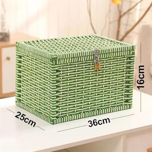Boot Organizers Car Trunk Storage Box Fashion Straw Plaited Basket Auto Interior Stowing Tidying Supplies Road Trip Cars Storage Boxes with Lock (Color : WHITE) — view 6