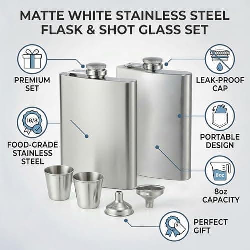 Stainless Steel Hip Flask 8oz Silver, Metal Flask for Whiskey Liquor, Small Pocket Flask with Funnel Cup, Mini Flask for Men Women Travel Camping Gifts 2 Pack — view 3