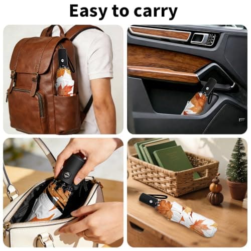 MAYJOYDIY Maple Leaves Automatic Folding Umbrella Autumn Fall Leaves Portable Travel Umbrella 42 Inch Vivid Leaf Automatic Open Close Umbrellas for Daily Use Travel Outdoor Activities — view 6
