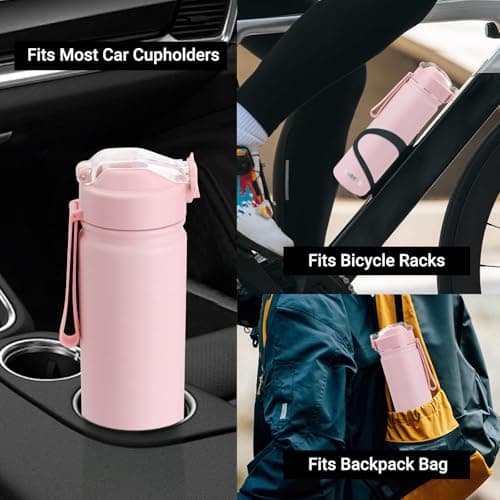 BuildLife 720ML Insulated Water Bottle with Straw,Leak Proof Double Walled Stainless Steel Metal Sports Water Bottles, BPA Free,Dishwasher Safe,Drinking Bottle for Travel,School,Gym (Pink) — view 6