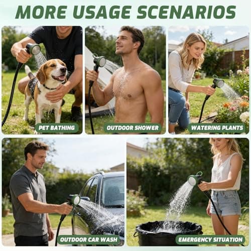 AKOFIC Portable Camping Shower, 8000mAh Rechargeable Camping Shower Pump with Intelligent LED Display, IPX8 Waterproof Outdoor Shower Kit for Hiking, Travel, Car, Pet, Campervan, Army Green — view 6