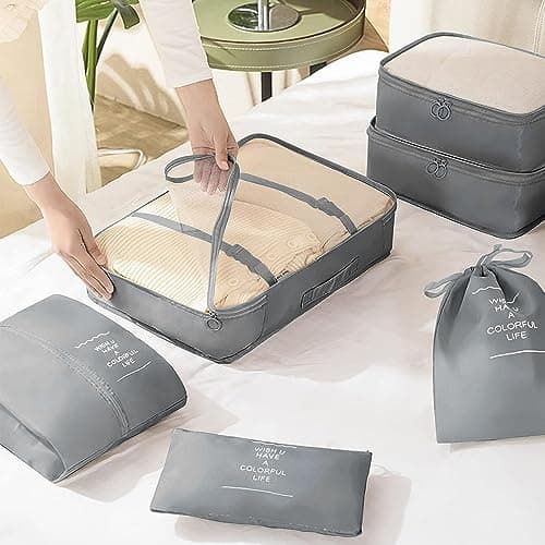 Packing Cubes for Suitcase,Lychico 9pcs Travel Luggage Packing Organizers Waterproof Travel Essentials Bag Clothes Shoes Storage Bags, Gray — view 6