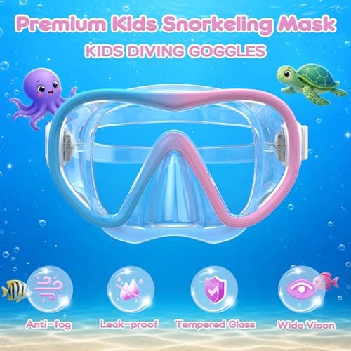 Findway Kids Snorkel Mask, 180° Panoramic Wide View Swimming Goggles, Anti Leak Anti Fog Children Diving Mask with Nose Cover, Swim Goggles for Age 4-16, Two-Tone Frame — view 6