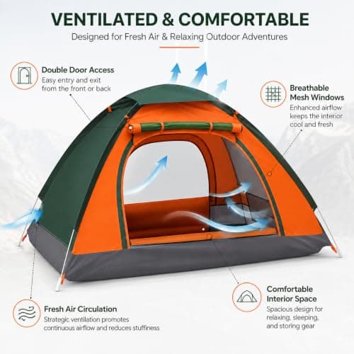 Veathzet 2–3 Person Pop Up Camping Tent, Waterproof Dome Tent with Double Doors & Mesh Windows, Easy Set Up Lightweight Festival Tent for Outdoor Camping, Hiking & Family Trips — view 3