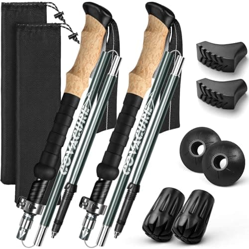 covacure Walking Poles, 7075 Aluminum Tri-fold, Adjustable Height, 2PCS