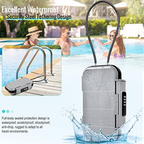 WACCET Portable Safe Box with Code, Combination Security Case Lock Box Waterproof Anti-Theft Mini Travel Safe with Removable Wire Rope Security Safe Box for Home, Office, Hotel, Cars,Travel etc Grey — view 5