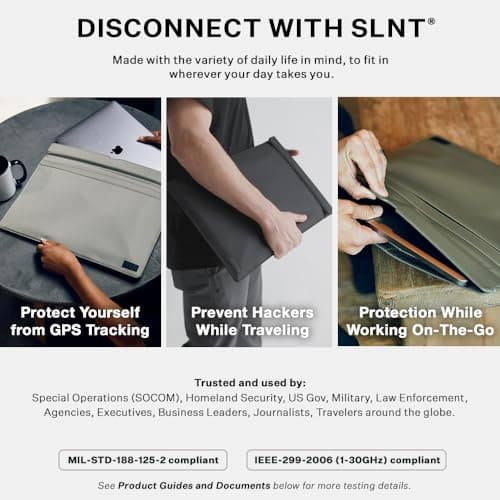 SLNT Weatherproof Nylon Faraday Bag with Silent Pocket - Signal Blocking Device Vertical Sleeve for 13" Laptops & Tablets - Blocks RFID, WiFi, Bluetooth, NFC, Cellular, GPS, EMF (Black Nylon, 13 in) — view 5