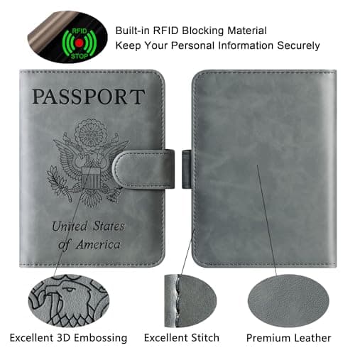 LOHASLIFE Passport Holder for Travel, Rfid Blocking Passport Cover Wallet, 120#Grey, Passport Wallet — view 4