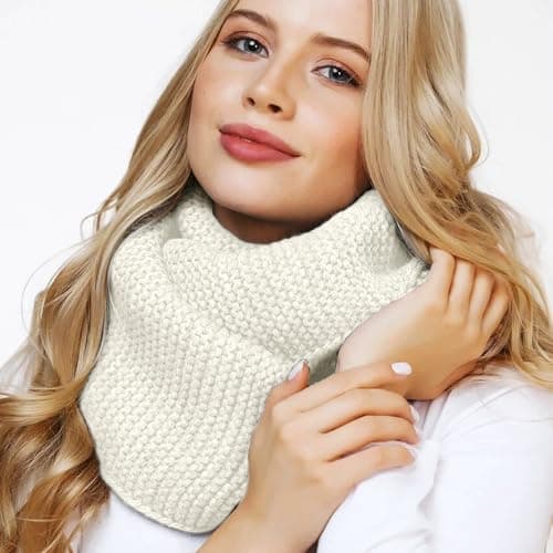 SGQTZDZQ Infinity Scarf Thermal Knitted Scarf, Neck Warmer Loop Scarf for Women, Winter Burgundy Scarf Women Scarf Gifts for Women (White) — view 3