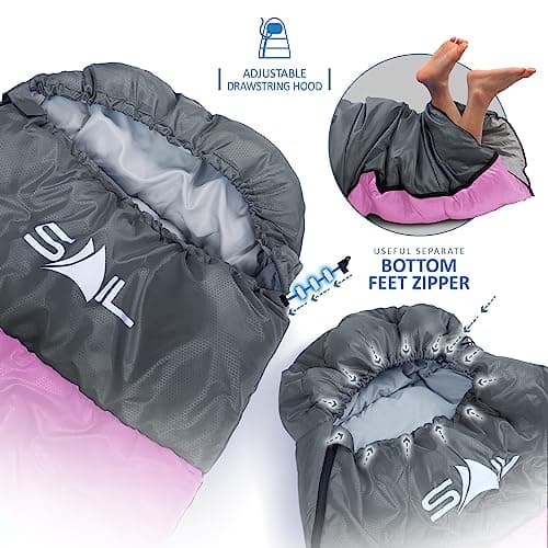 SAIL Sleeping Bag for Adults & Kids, 3 Season Autumn/Spring/Summer 250GSM - Waterproof, Lightweight & Compact, Ideal for Camping, Hiking & Backpacking - Pink — view 3
