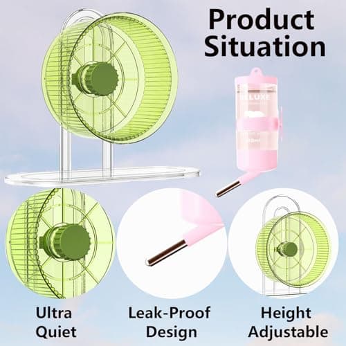 2-Piece Hamster Wheel and Water Bottle Set, Hamster Exercise Wheel with Pet Water Dispenser, Small Pet Cage Accessories for Running and Daily Hydration — view 3