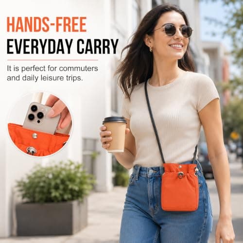 FACHOI Small Crossbody Bag for Women Men, Waterproof Mobile Phone Bags Womens Cross Body Sling Bags Mini Neck Pouches with Long Strap for Daily Commute Festival Workout F4-FBSJB (Orange) — view 4
