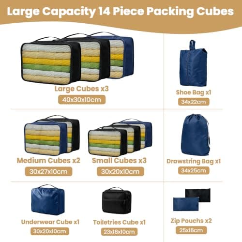 Packing Cubes 14-piece, All Size Packing Cubes for Suitcases, Large Capacity Travel Cubes (14, Black Navy) — view 2