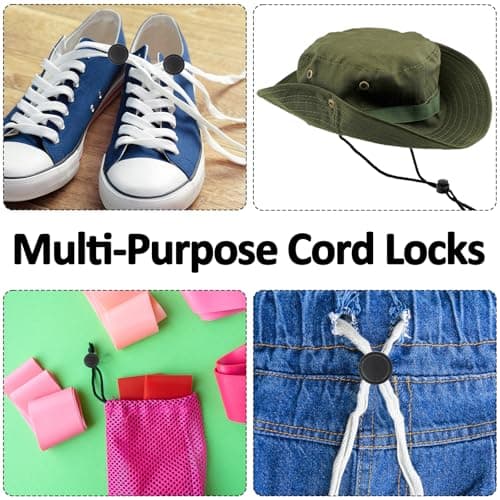 Apausvcm 10Pcs Shoe Lace Tie Locks, Plastic Cord Locks Double Hole Drawstring Stopper Fastener Black Spring Cord Lock for Shoelaces Drawstrings Paracord Clothing Bags Sweatpants Hats — view 6