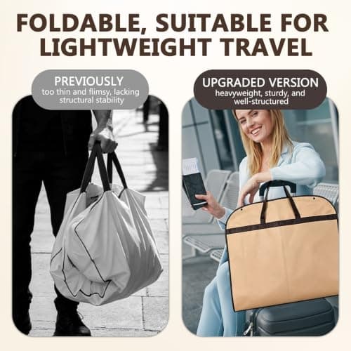 Suit Carriers for Women Men with Handles, 60 x 100cm Waterproof Durable Suit Bags Quick Release Folding for Travel Business or Storage (Champagne) — view 4