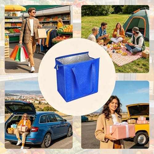 2 Packs Shopping Bags, Insulated Reusable Grocery Shopping Bag, Large Cooler Bags Heavy Duty c-ollapsible Cool Bag with Durable Handles & d-ual Tab Zips for Picnic, Camping, Daily Life — view 5