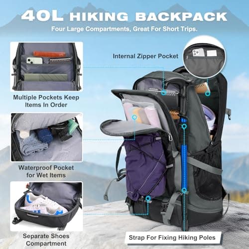 RAINSMORE Hiking Backpack 40L Foldable Lightweight — view 2