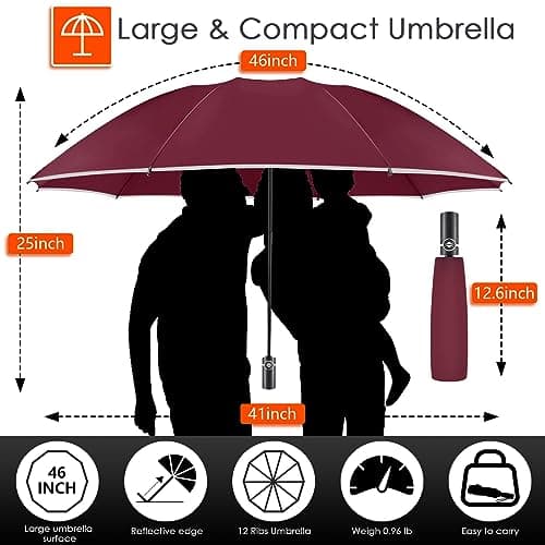 Bodyguard Inverted Umbrella Large Windproof Umbrellas for Rain Sun Travel Umbrella Compact with Reflective Stripe, Burgundy-46 IN — view 4
