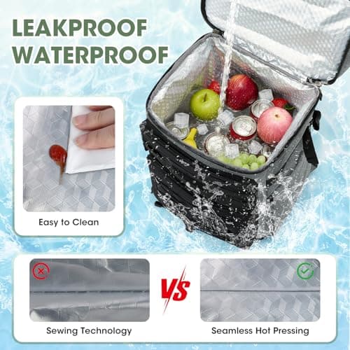 RAINSMORE Cooler Backpack 30L Insulated Cool Bag Rucksack Leakproof Large Capacity Dual Zone Thermal Picnic Backpack Waterproof for Outdoor BBQ Grey — view 4