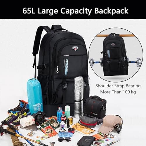 Wesoke 65L Hiking Backpack Expandable Travel Hiking Daypacks, Large Camping Backpack for Men Women, Foldable Lightweight Outdoor Sport Backpacking Backpack for Climbing Touringr, Black — view 4