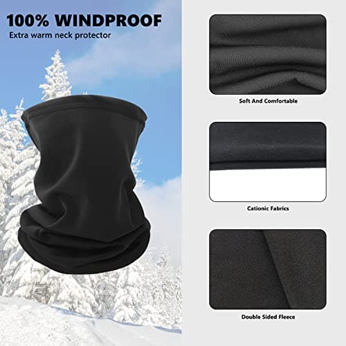 Kids Neck Warmer, Winter Fleece Windproof Neck Gaiter for Boys & Girls Face Covering Mask Thermal Scarf Multifunctional Headwear for Skiing Running Cycling Outdoor Sports A7ETBNWB (black) — view 2