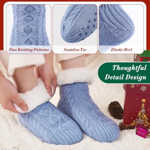 SockWaddles Slipper Socks for Women & Men, Non Slip, Thermal Winter Blue — view 6