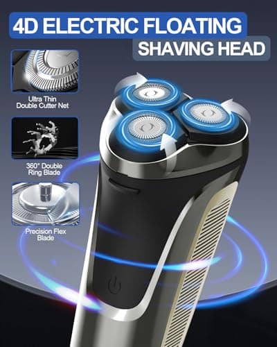 Rantizon Electric Shavers Men, Wet and Dry Electric Razor, Waterproof Cordless Men Razor Cordless Rotary Beard Rechargeable Shaver LED Display with Pop up Trimmer and Travel Lock — view 3