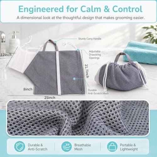 Adjustable Cat Bathing Bag and Grooming Restraint Mesh, Anti-Bite & Anti-Scratch Breathable Pet Shower Net for Nail Trimming, Ear Cleaning, Medicine Taking, Durable Cat Wash Bag for Small Medium Cats — view 2