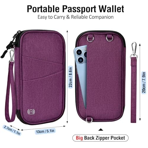 LUROON Passport Holder Travel Wallet, Family Passport Wallet RFID Blocking Waterproof Travel Document Organiser for Cards ID Card Flight Tickets Money Coins Phone Keys — view 6