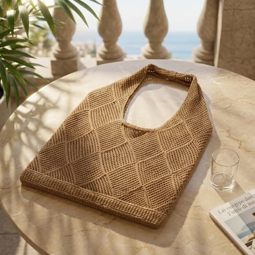 Meralo Womens Crochet Beach Bag - Boho Mesh Tote Bag — view 3