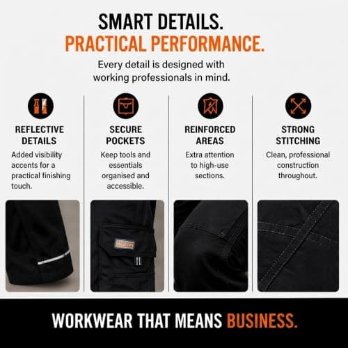 WrightFits Men Pro-11 Work Trousers Black - Heavy Duty Safety Combat Cargo Pant - Multi Pockets & Knee Pad Pockets - Triple Stitched -Durable Work wear (38W X 31L, Black) — view 4