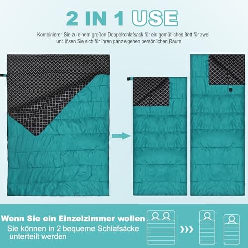 AGEMORE Cotton Flannel Double Sleeping Bag for Adults, Queen Size 2 Person Sleeping Bag for Camping Biking or Backpacking, Waterproof & Lightweight for Truck,Tent or campervan (Lake Blue/Black) — view 4