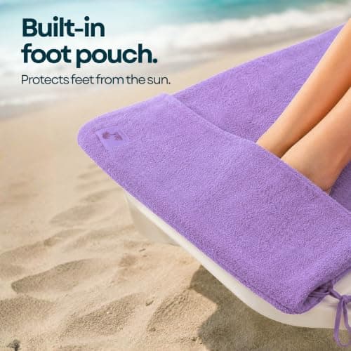 ITSA Terry Towelling Lightweight Beach Towel with Pockets & Handles | 100% Cotton Foldable Sun Lounger Cover | Carry Bag | Secure Storage Beach Towel. (LIght Purple) — view 5