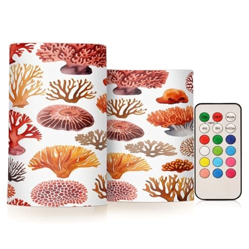 xigua Flameless Candles, Cute Sea Corals Flickering LED Candles,2 Pack Battery Operated Candle with 18-Key Remote or Wedding, Table, Halloween, Christmas Decor