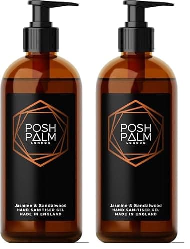 Posh Palm Sandalwood & Jasmine Hand Sanitiser Gel 500ml - Luxury Hand Sanitiser Made in UK, Moisturising Formula for Soft Skin, Premium Scented for Elegant Protection (Pack of 2)