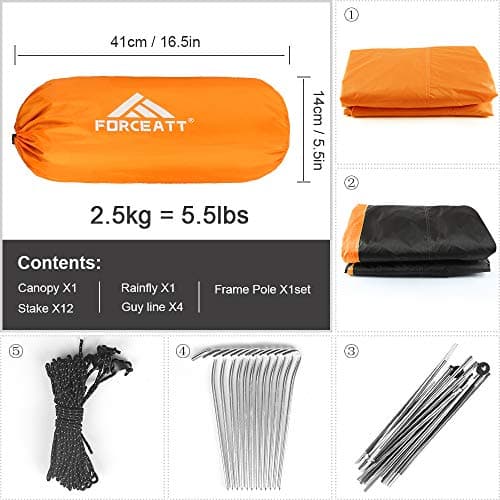Forceatt Camping Tent, 2-3 Man Tent PU3000mm Waterproof DomeTent Lightweight Portable Easy Setup for Hiking Backping Eurohike — view 5
