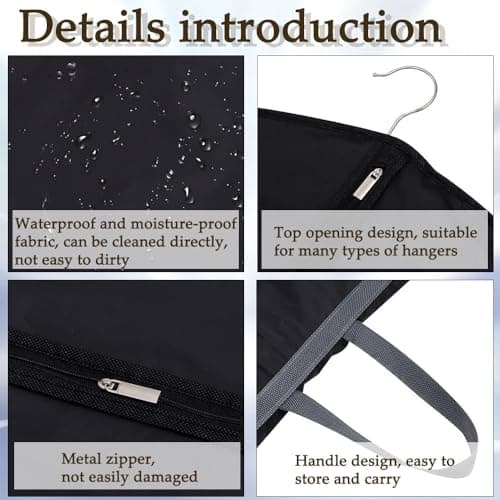 1 Pack Long Dress Bags Covers Dust ProofClothes Covers, Translucent Window Lightweight Foldable Washable Black Hanging Garment Bags with Handle for Coat Gowns,Dresses,Shirts,Jackets(Black) — view 3