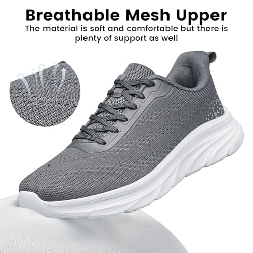 YHOON Mens Walking Trainers Casual Breathable Running Shoes Sport Athletic Sneakers Gym Tennis Slip On Comfortable Lightweight Trainers Grey Size 10.5 — view 2