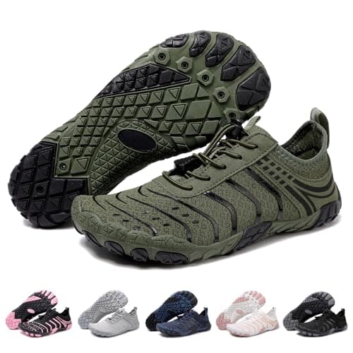 Barefoot Shoes Quick Dry Aqua Shoes Water Shoes Men Women Summer Beach Shoes Toe Protection Non Slip Swimming Shoes Lightweight Stylish River Shoes, Green, 6UK