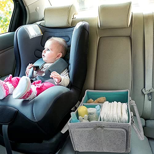 Baby Diaper Caddy Organizer, Foldable Felt Nursery Storage Bag Flexible Compartments Multi Pockets Portable Organiser Bag for Baby Changing Nappy, Wipes, Newborn Shower Toys Bag — view 6
